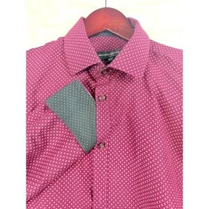 Society Threads Slim Fit Burgundy Geometric Pattern Button Down Dress Shirt